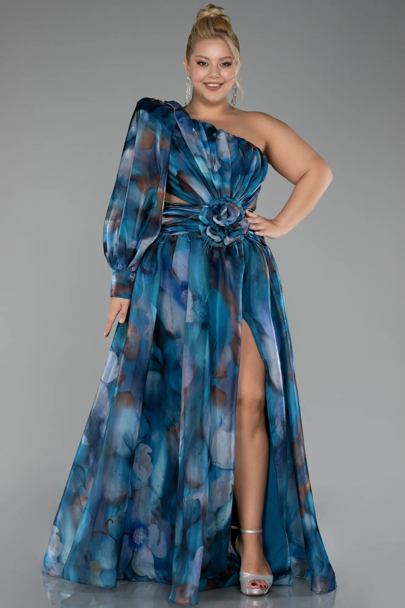 Oil Green-Long Plus Size Engagement Dress ABU4218