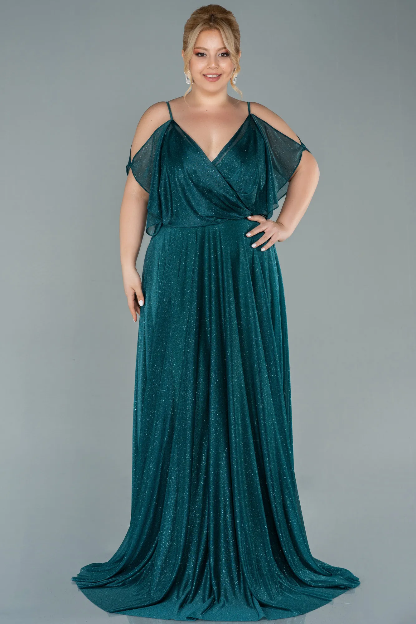 Oil Green-Long Plus Size Evening Dress ABU2487