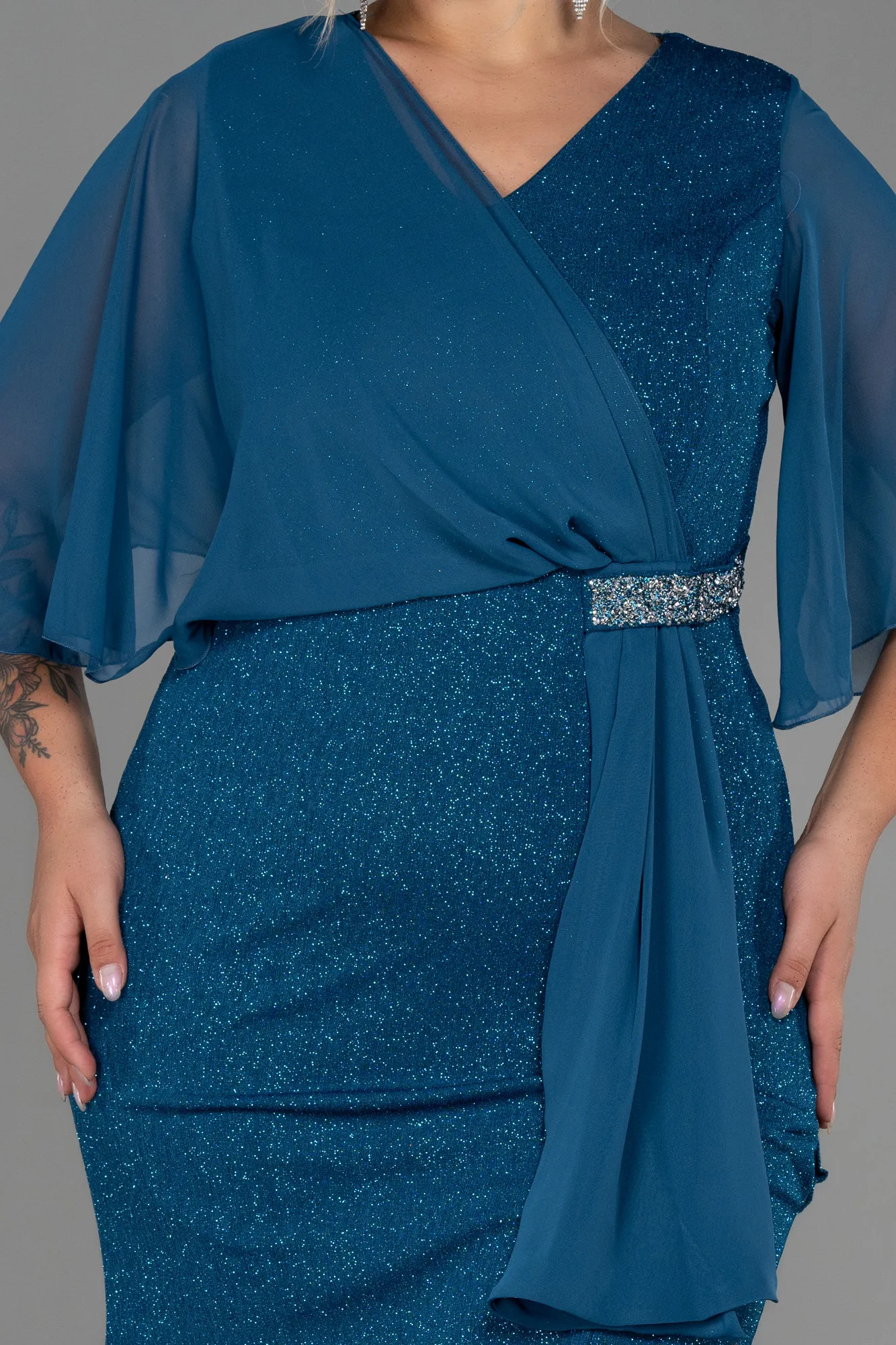 Oil Green-Long Plus Size Evening Dress ABU2857