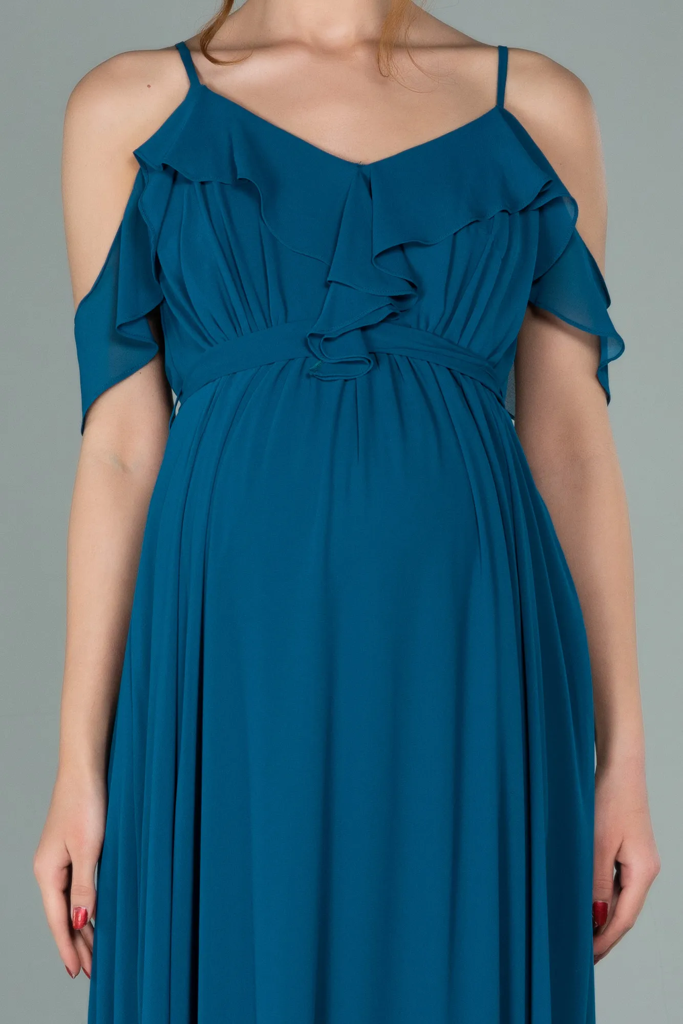 Oil Green-Long Pregnancy Evening Dress ABU744