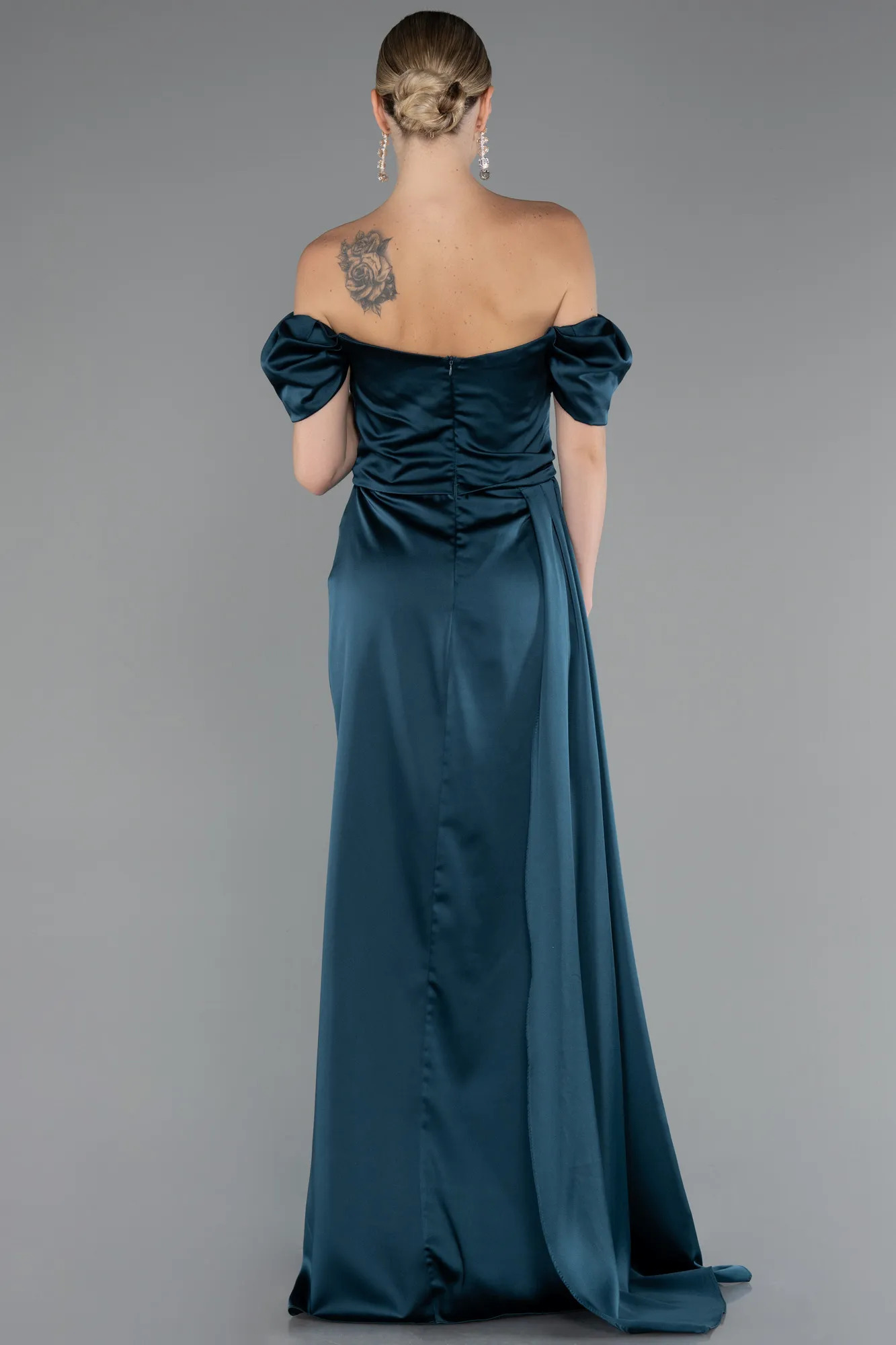 Oil Green-Long Satin Engagement Dress ABU1606