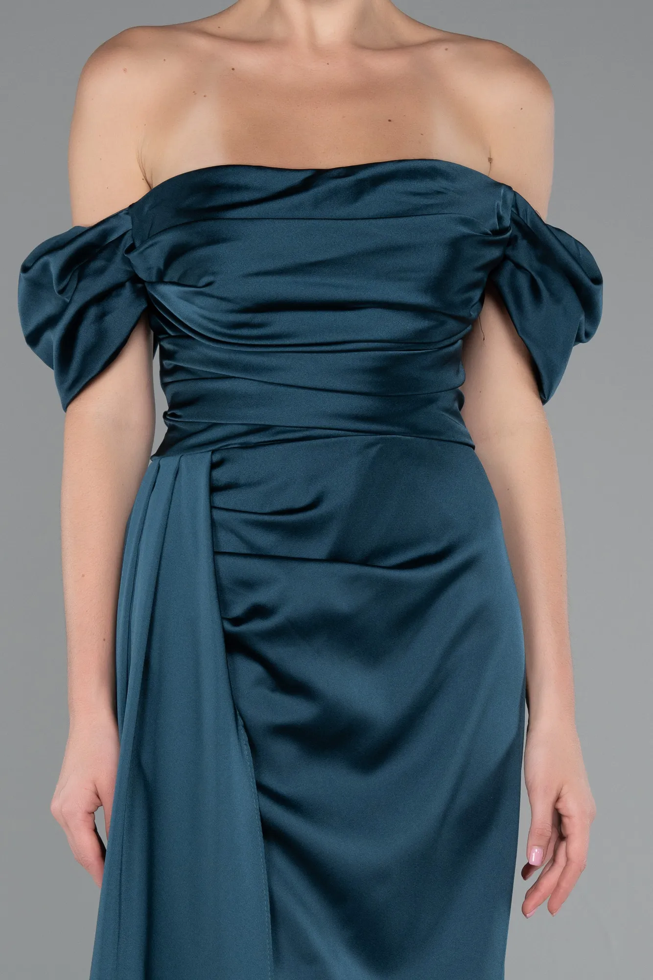 Oil Green-Long Satin Engagement Dress ABU1606