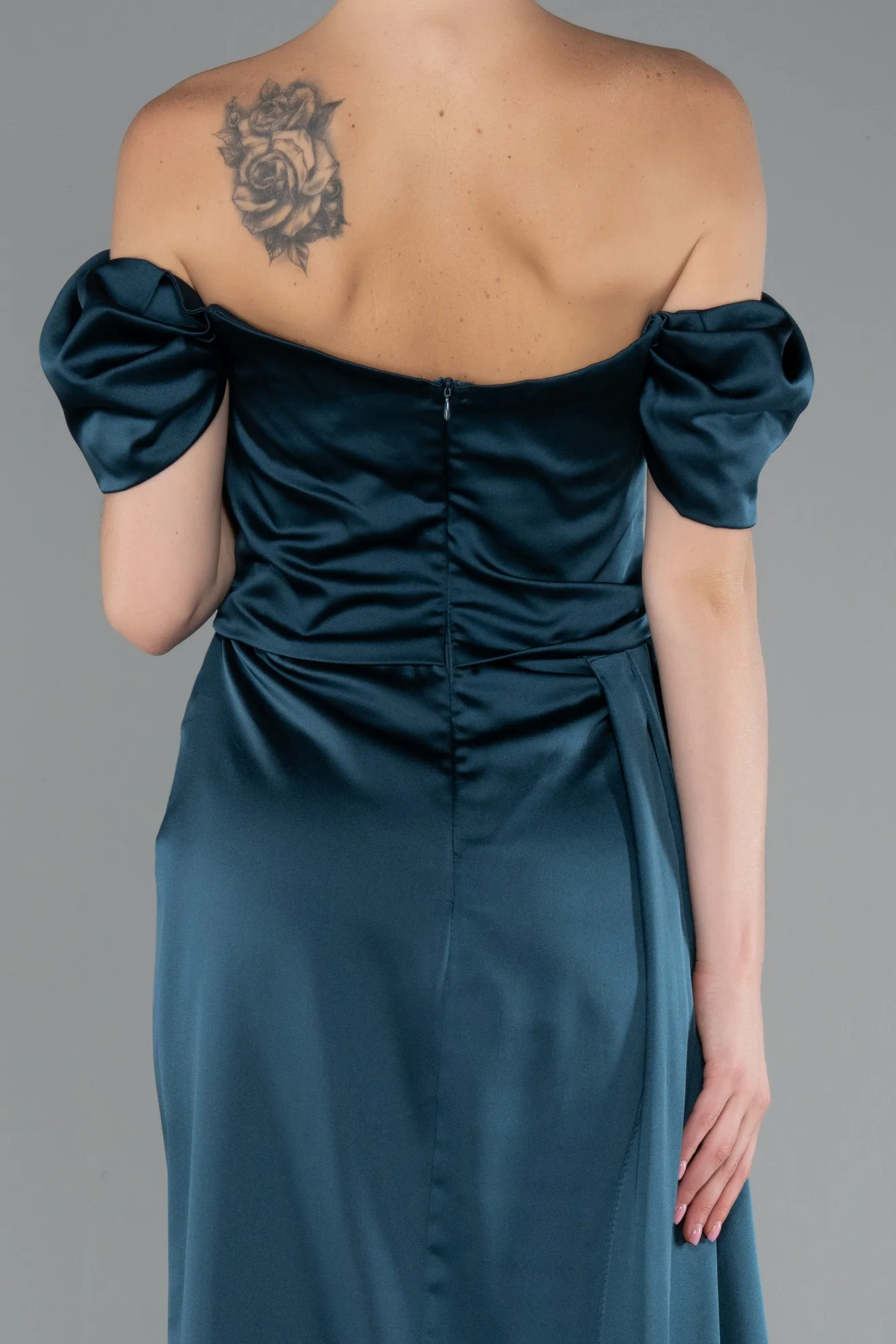 Oil Green-Long Satin Engagement Dress ABU1606