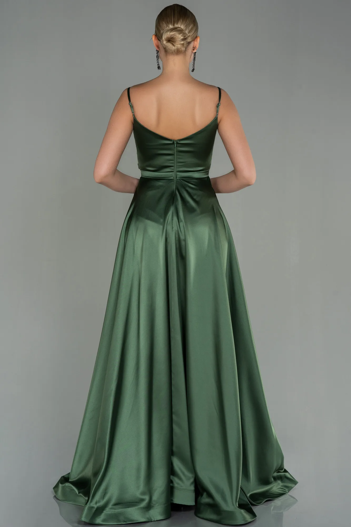 Oil Green-Long Satin Evening Dress ABU1601