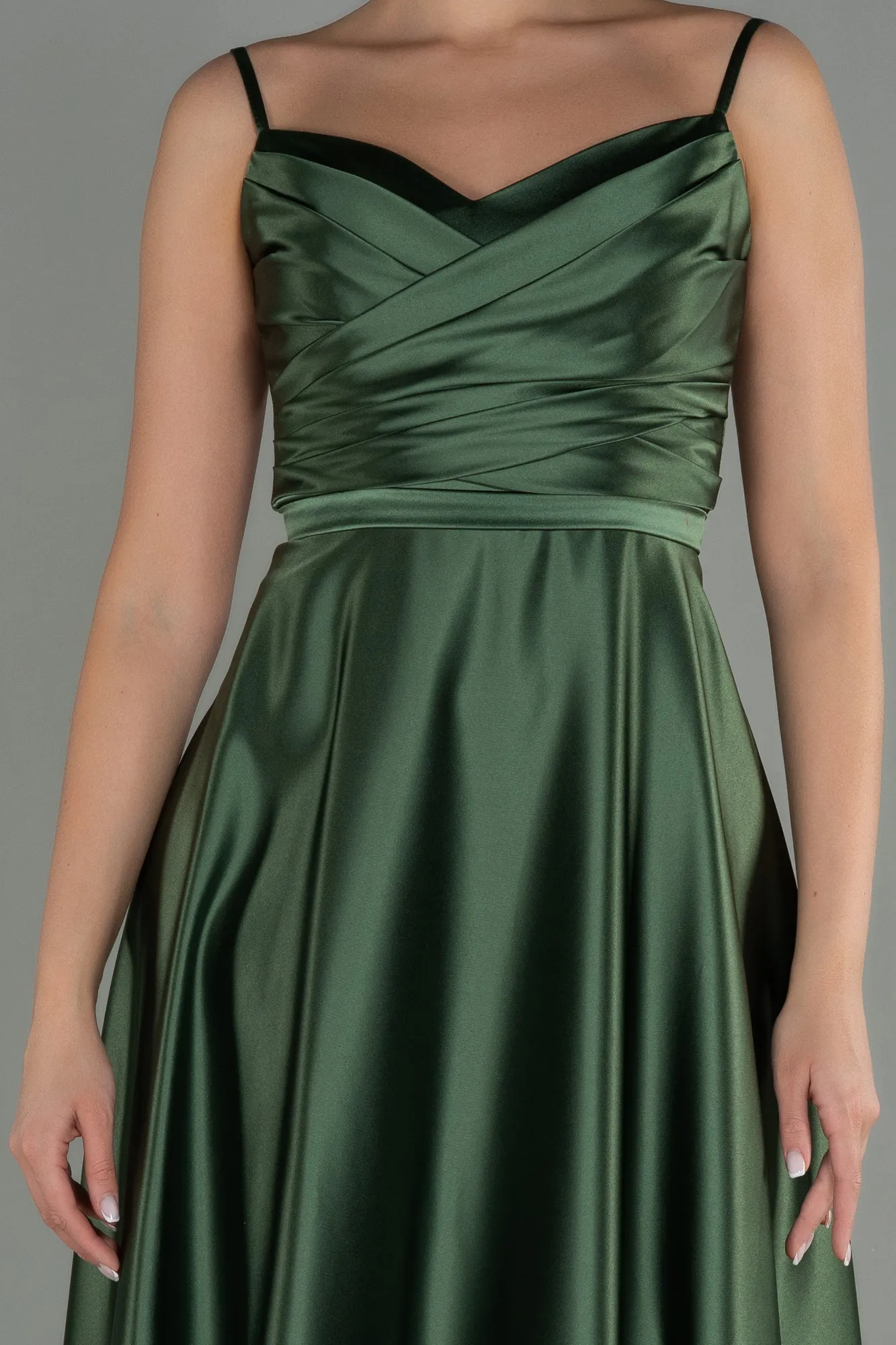Oil Green-Long Satin Evening Dress ABU1601