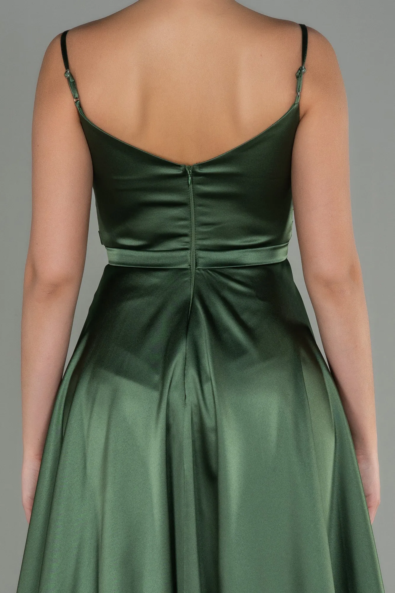 Oil Green-Long Satin Evening Dress ABU1601