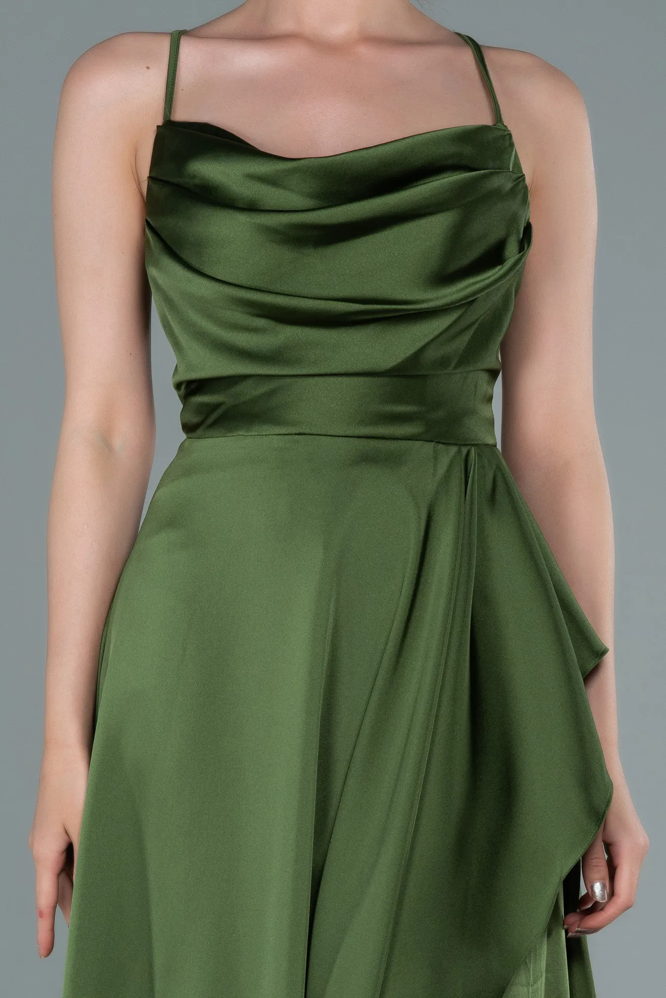 Oil Green-Long Satin Evening Dress ABU1843