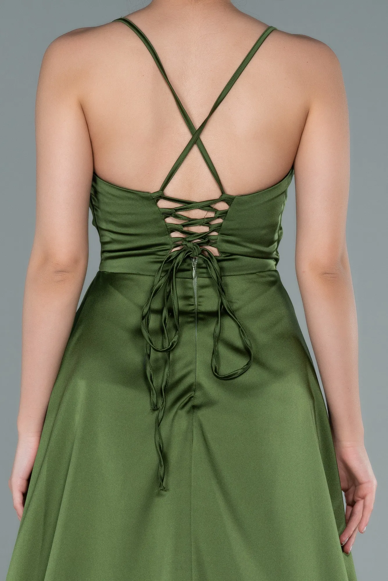 Oil Green-Long Satin Evening Dress ABU1843