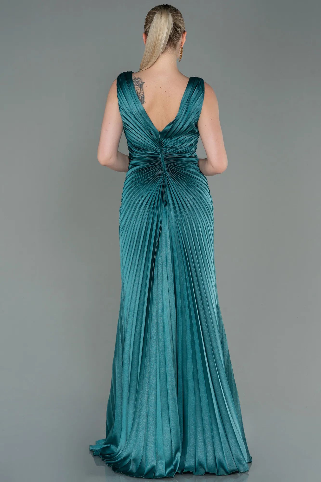 Oil Green-Long Satin Evening Dress ABU3183