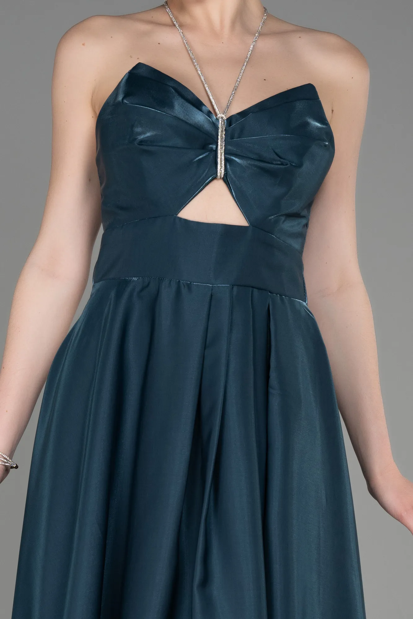 Oil Green-Long Satin Evening Dress ABU3755