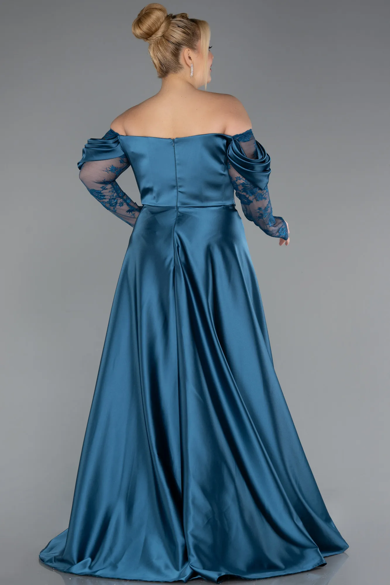 Oil Green-Long Satin Formal Plus Size Dress ABU5261