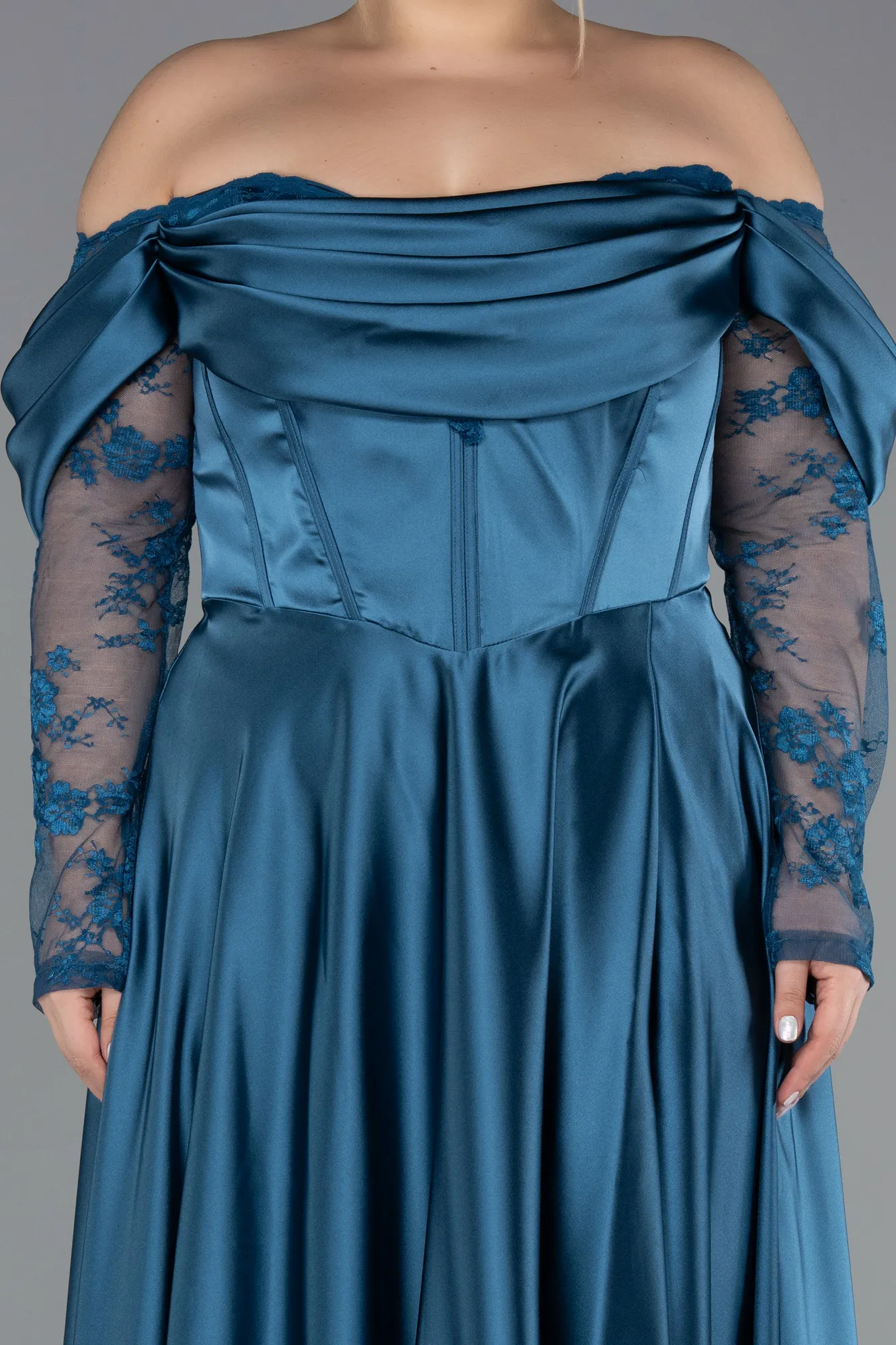 Oil Green-Long Satin Formal Plus Size Dress ABU5261