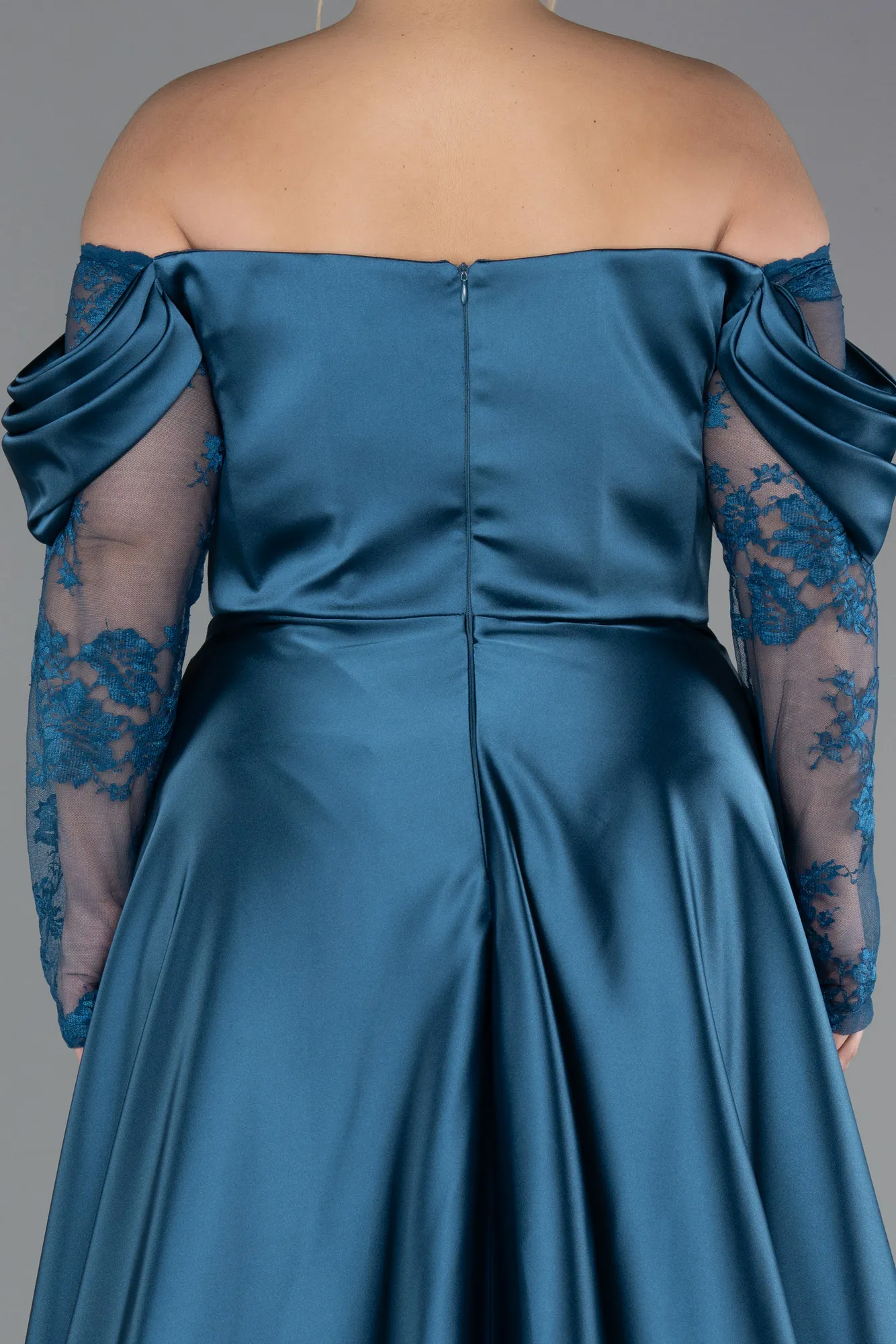 Oil Green-Long Satin Formal Plus Size Dress ABU5261