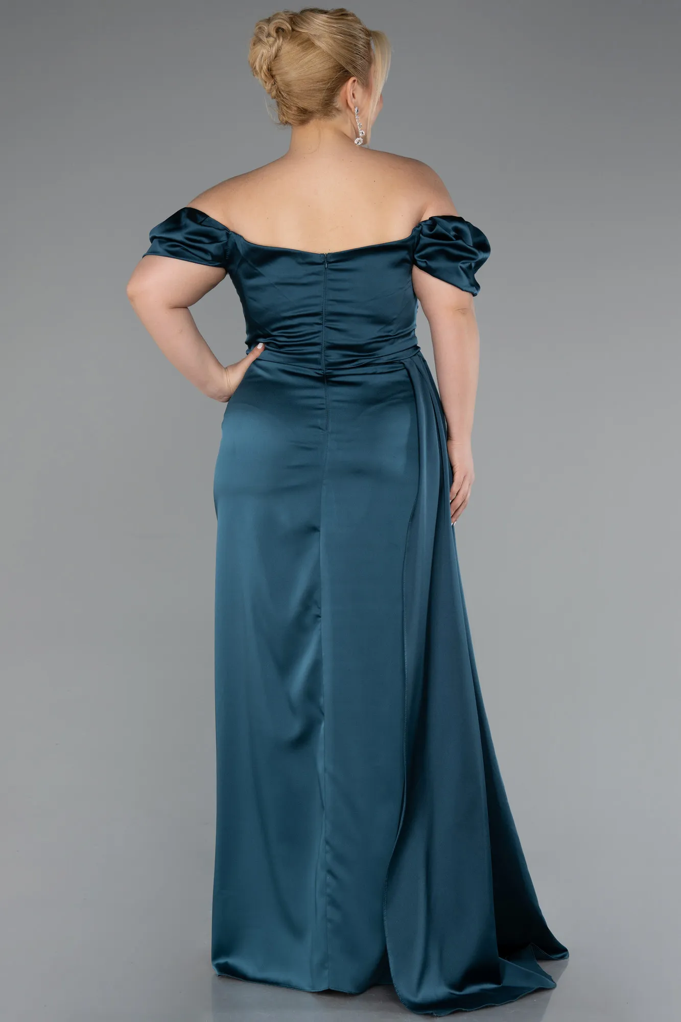 Oil Green-Long Satin Plus Size Evening Dress ABU1626