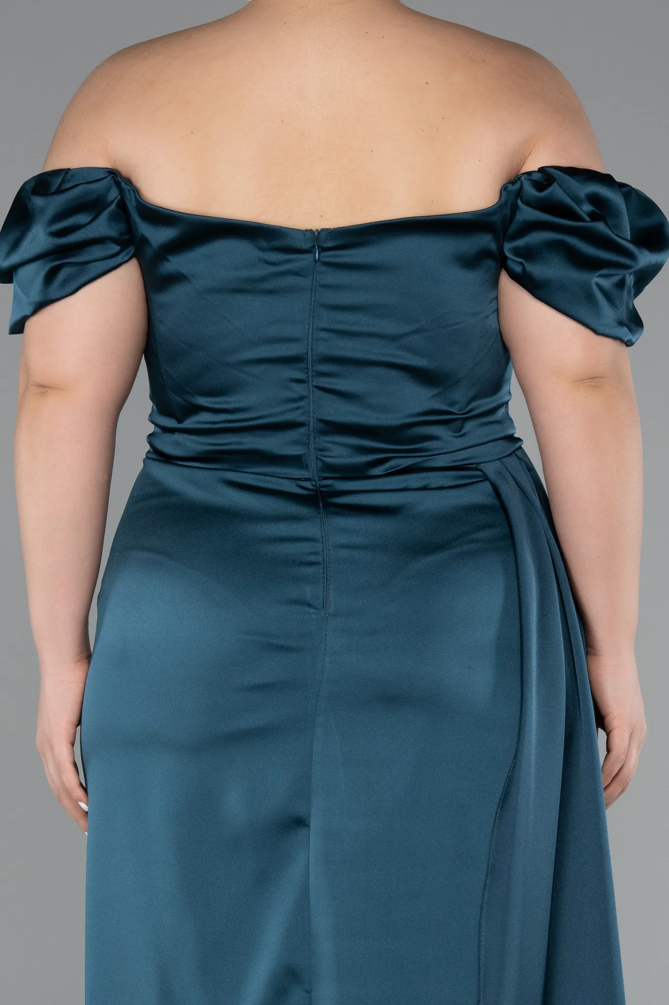 Oil Green-Long Satin Plus Size Evening Dress ABU1626