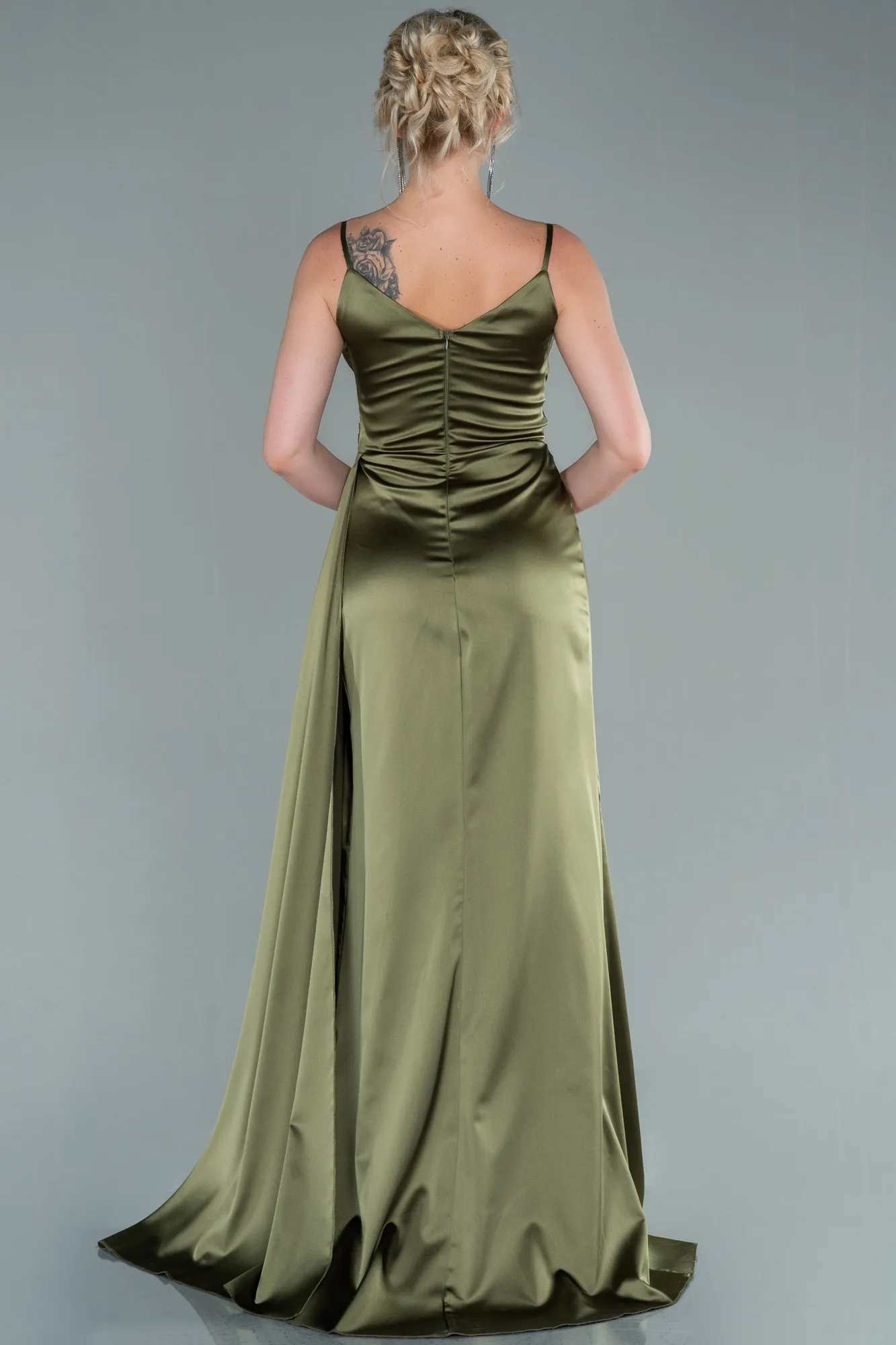 Oil Green-Long Satin Prom Gown ABU2273