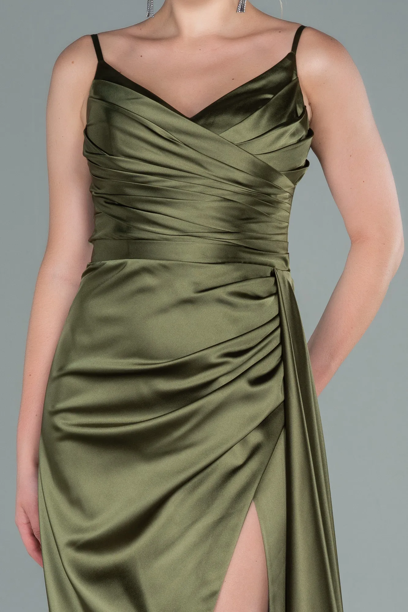 Oil Green-Long Satin Prom Gown ABU2273