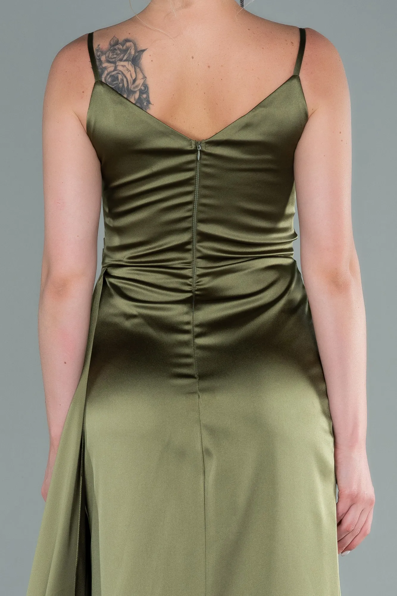 Oil Green-Long Satin Prom Gown ABU2273