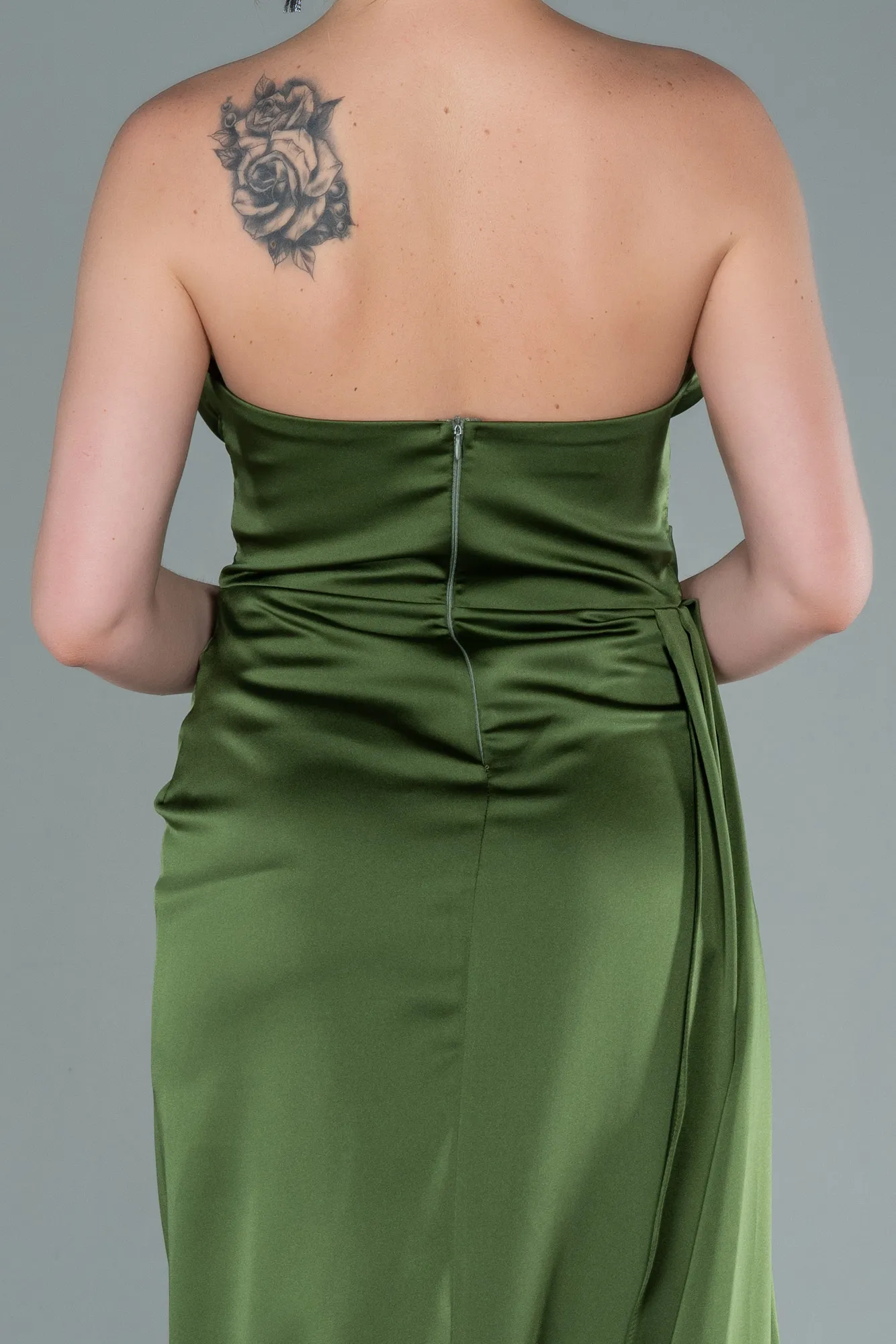 Oil Green-Long Satin Prom Gown ABU2340