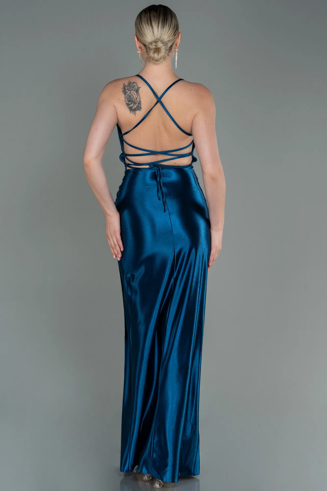 Oil Green-Long Satin Prom Gown ABU2800