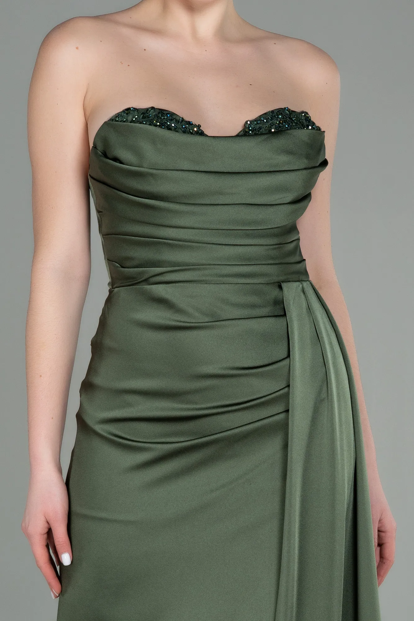 Oil Green-Long Satin Prom Gown ABU2965