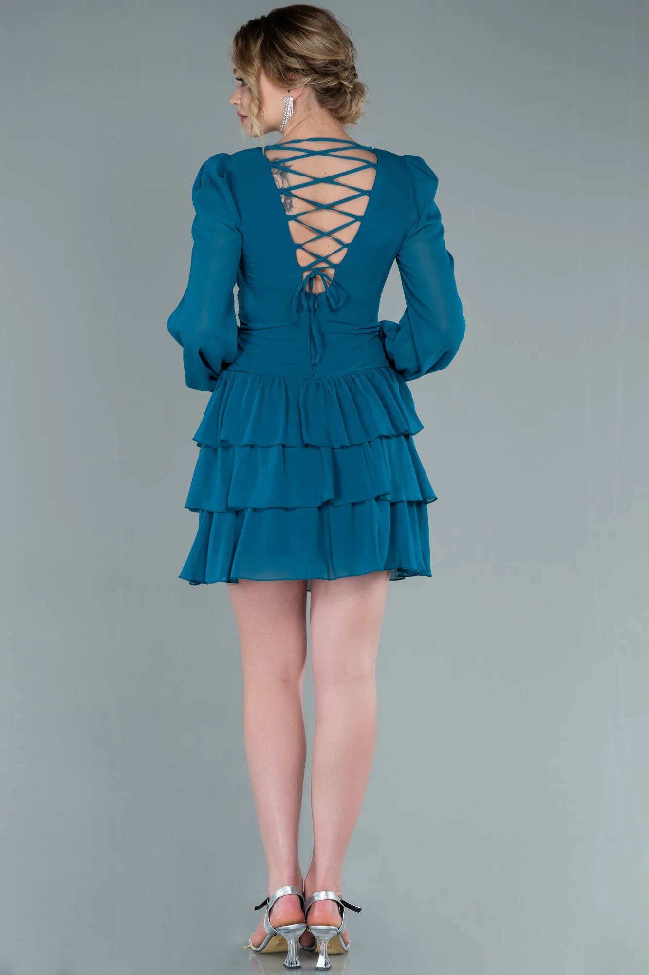 Oil Green-Mini Chiffon Invitation Dress ABK1899