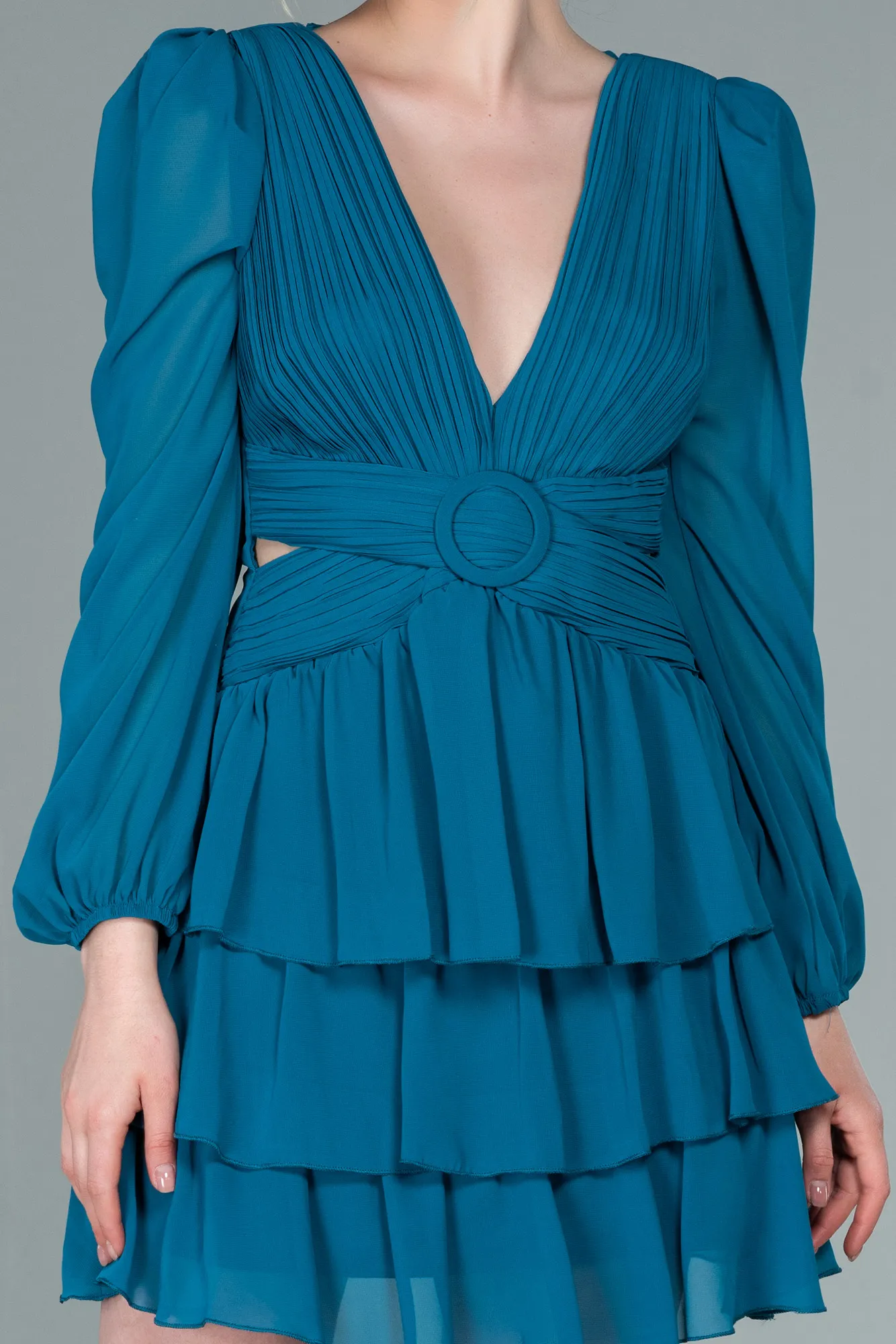 Oil Green-Mini Chiffon Invitation Dress ABK1899