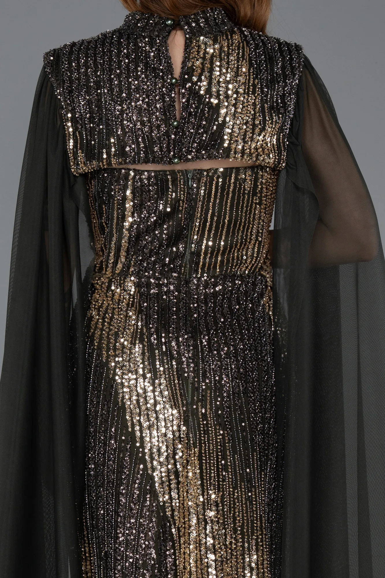 Olive Drab-Long Beaded Plus Size Engagement Dress ABU5505