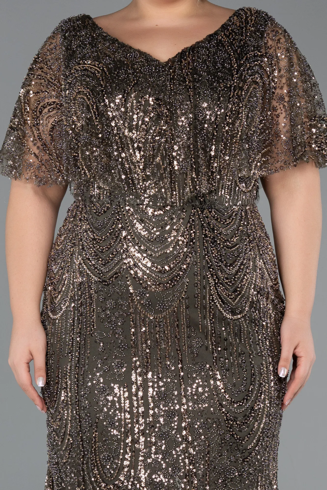 Olive Drab-Long Beaded Plus Size Evening Dress ABU5366