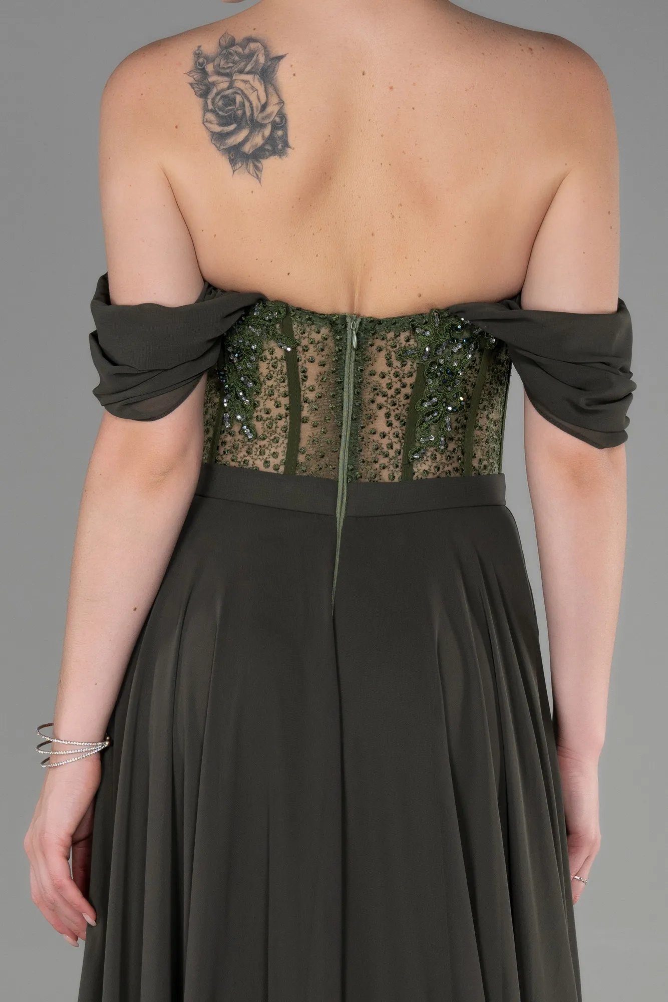 Olive Drab-Long Chiffon Evening Dress ABU3310