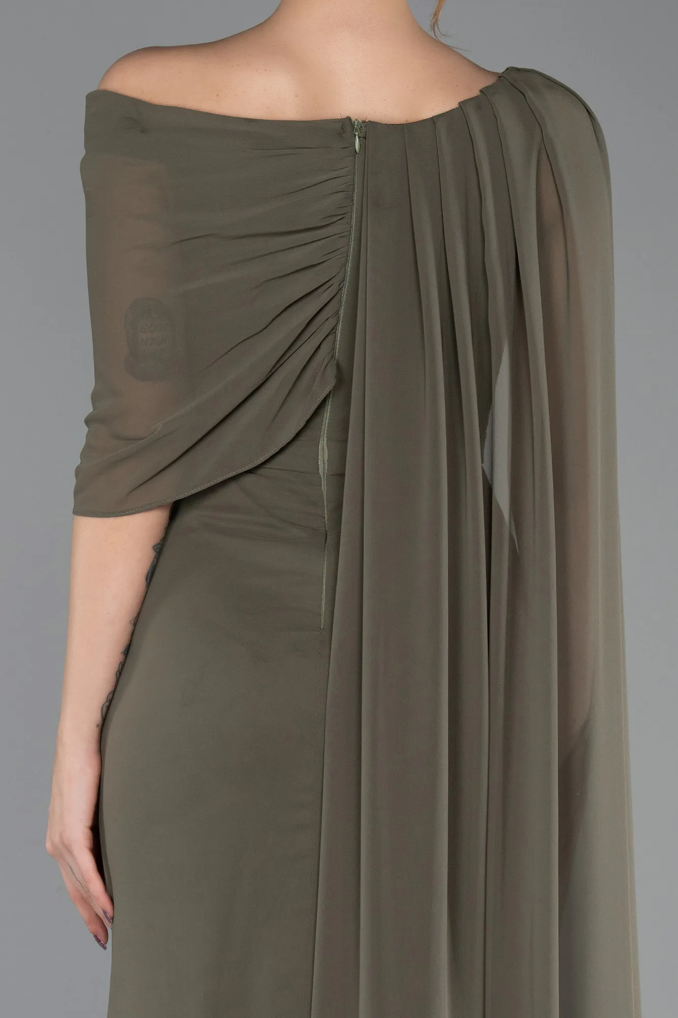 Olive Drab-Long Chiffon Evening Dress ABU5418