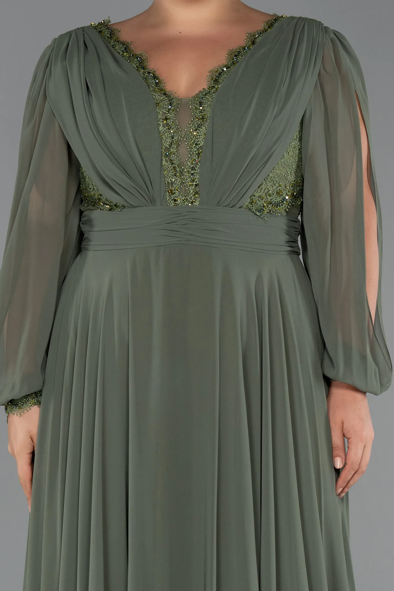 Olive Drab-Long Chiffon Formal Plus Size Dress ABU5276