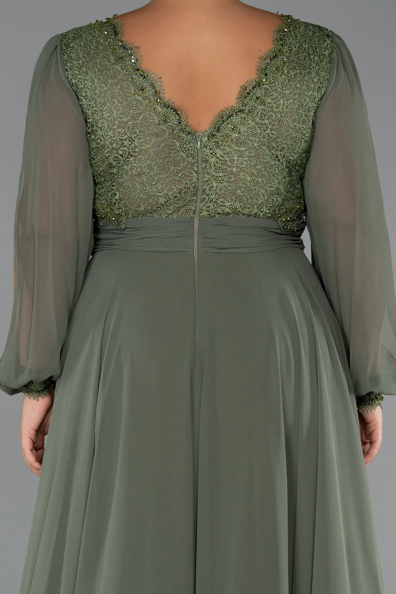 Olive Drab-Long Chiffon Formal Plus Size Dress ABU5276