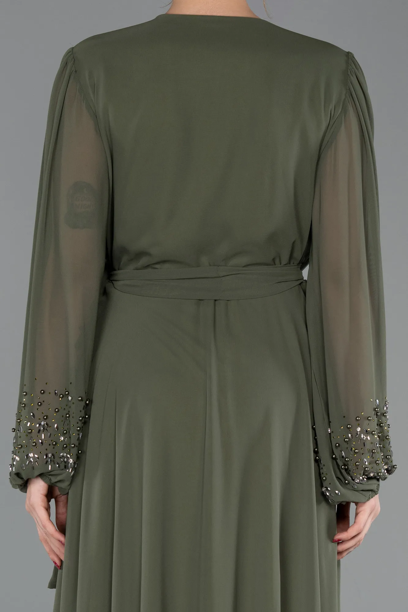 Olive Drab-Long Chiffon Plus Size Evening Dress ABU3075