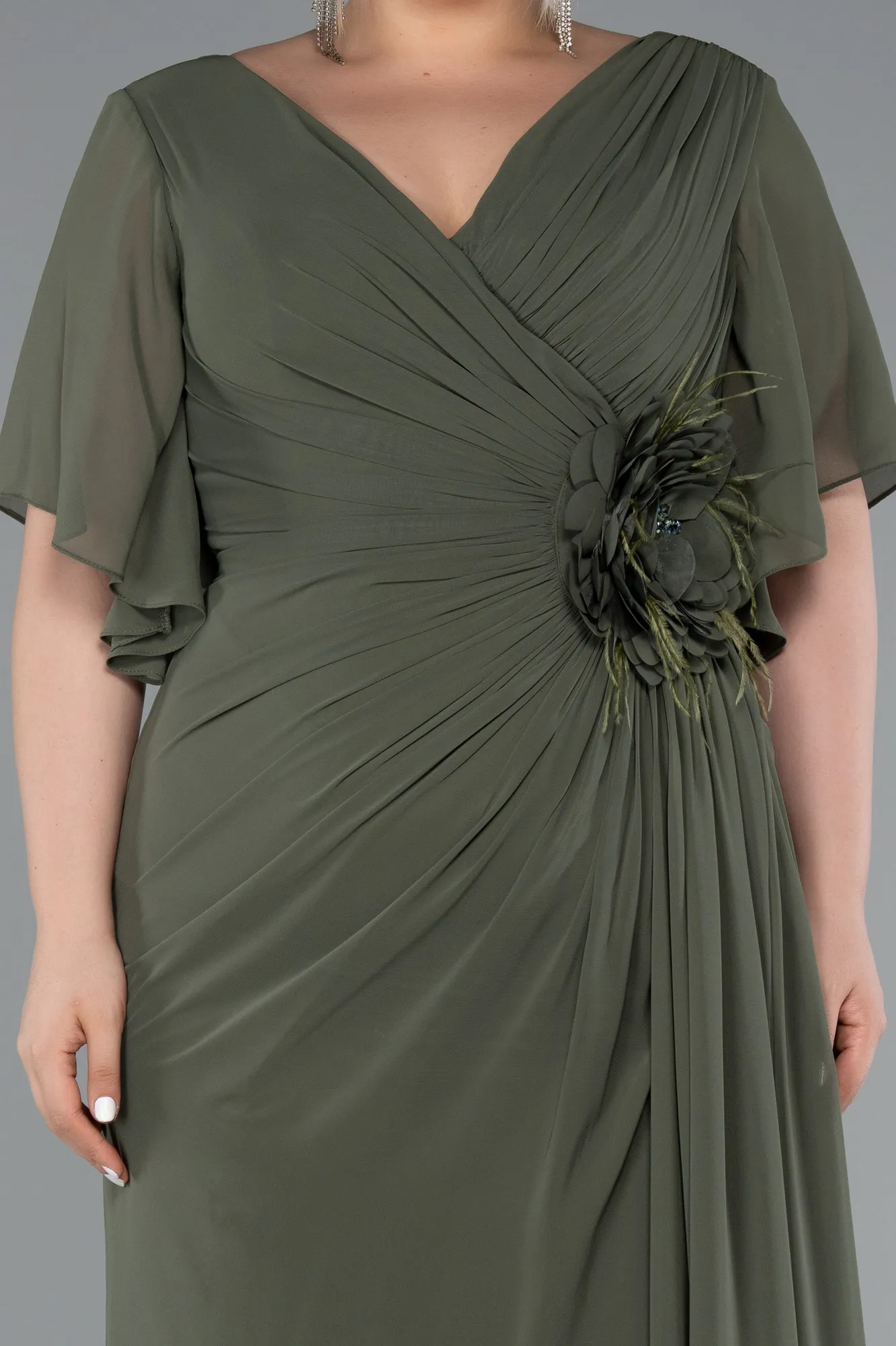 Olive Drab-Long Chiffon Plus Size Evening Dress ABU4911