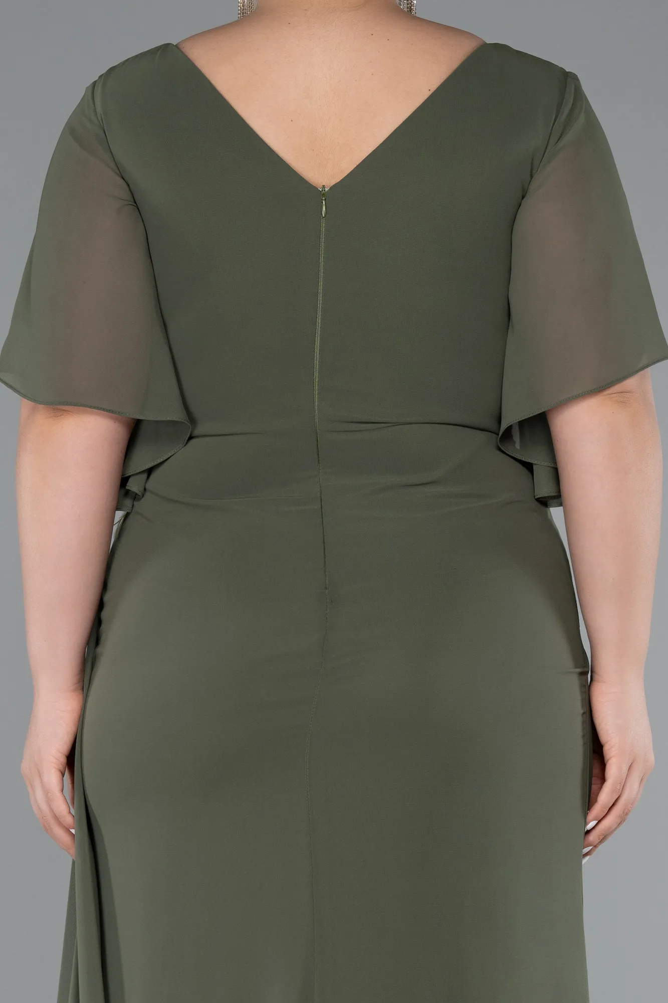 Olive Drab-Long Chiffon Plus Size Evening Dress ABU4911