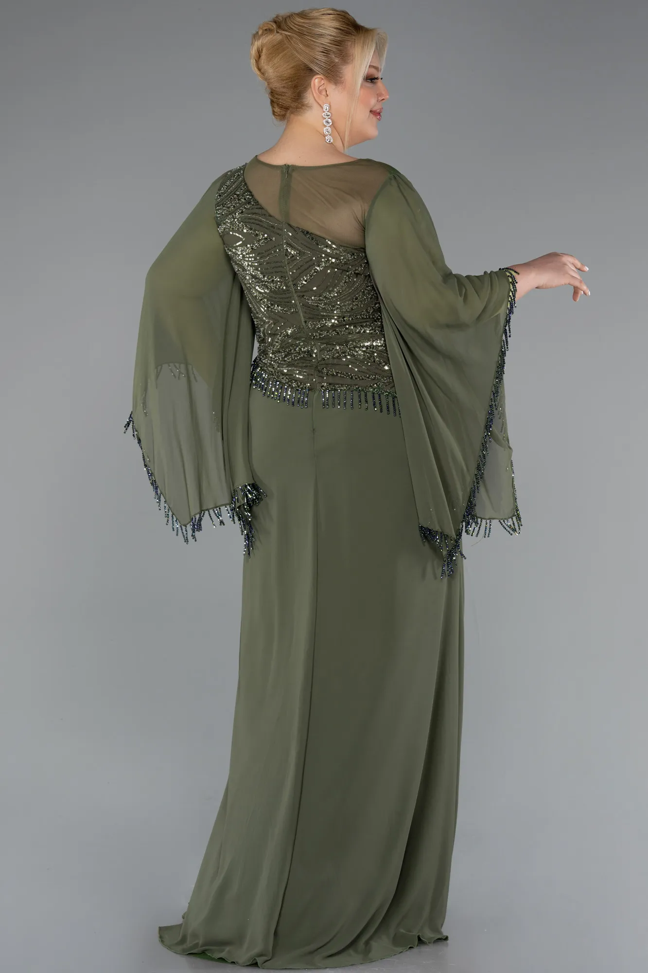 Olive Drab-Long Chiffon Plus Size Evening Gown ABU5093