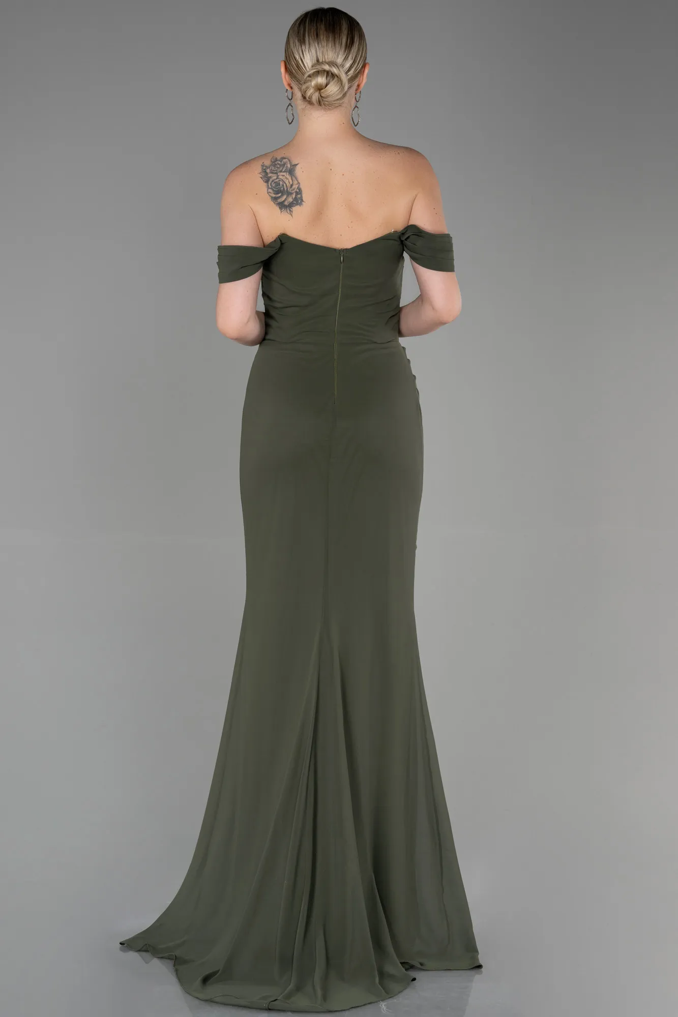 Olive Drab-Long Chiffon Prom Gown ABU3211