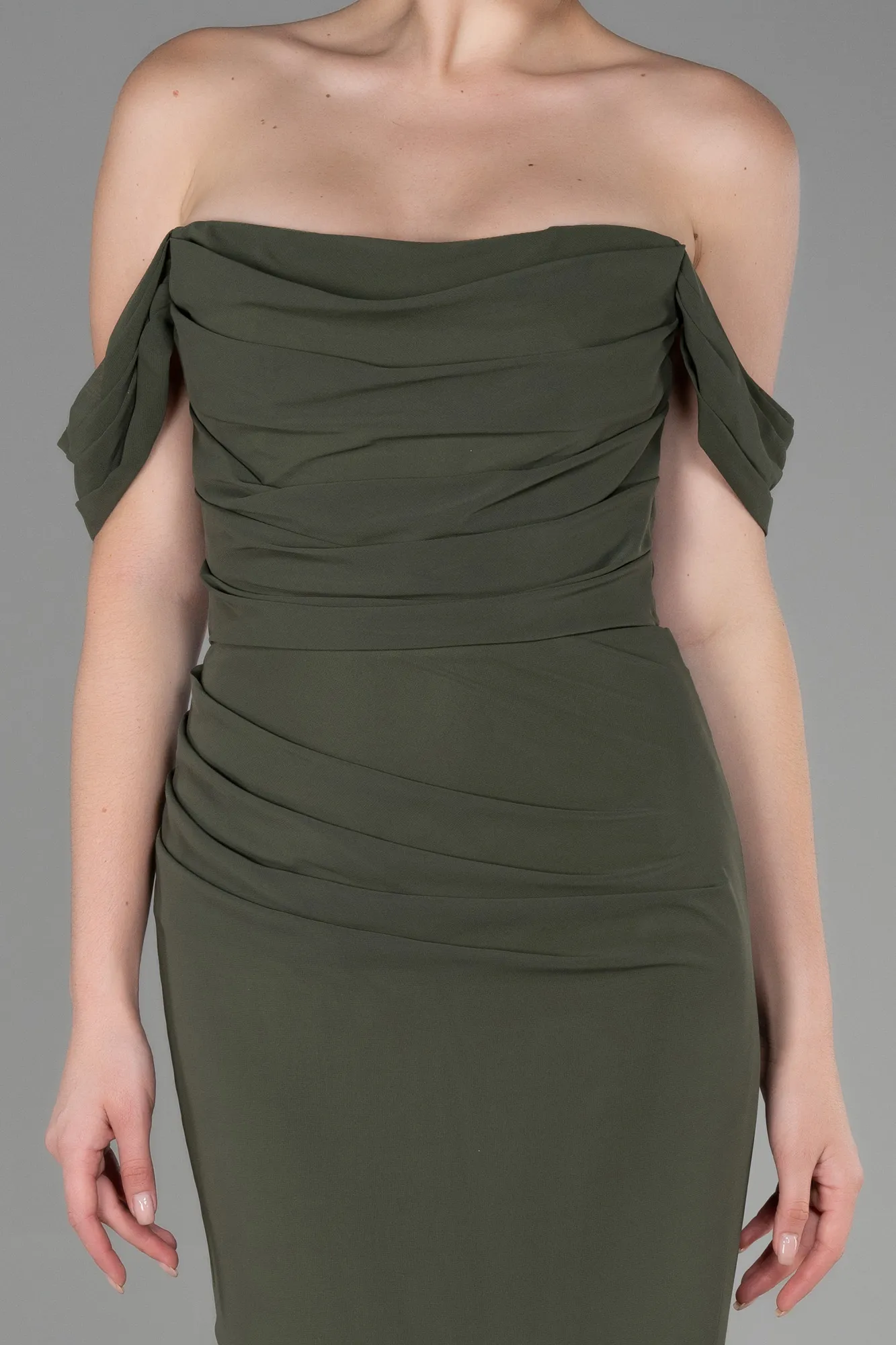 Olive Drab-Long Chiffon Prom Gown ABU3211