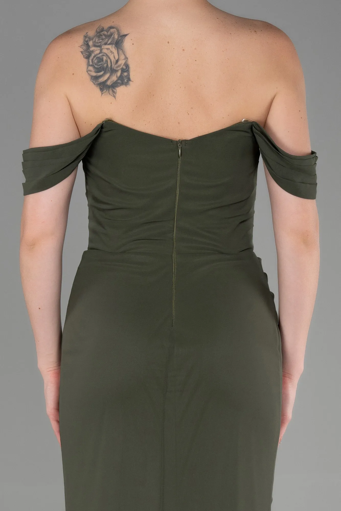 Olive Drab-Long Chiffon Prom Gown ABU3211