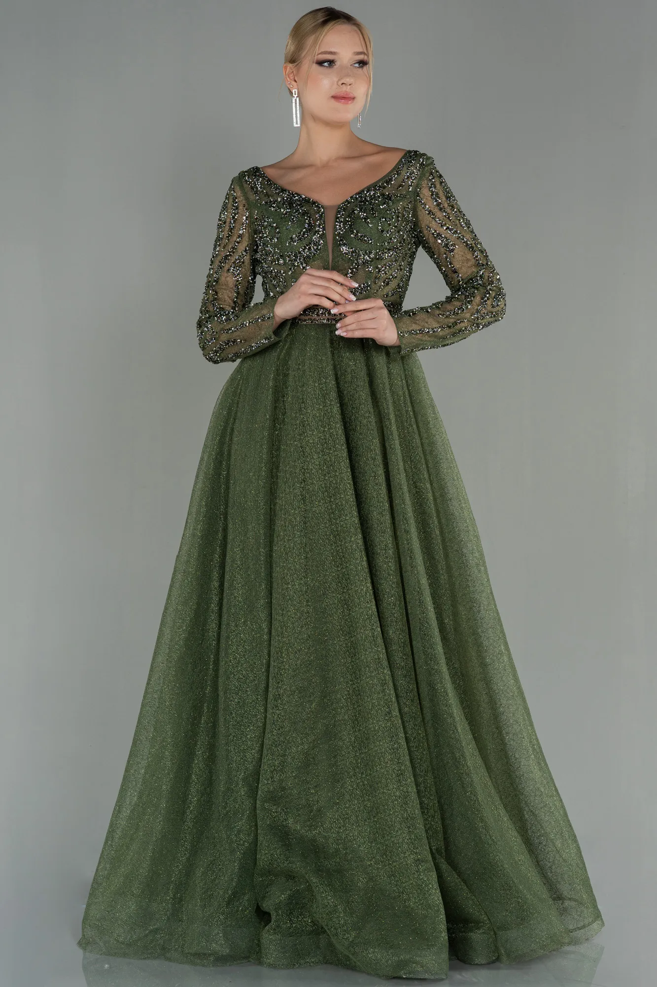 Olive Drab-Long Evening Dress ABU3052
