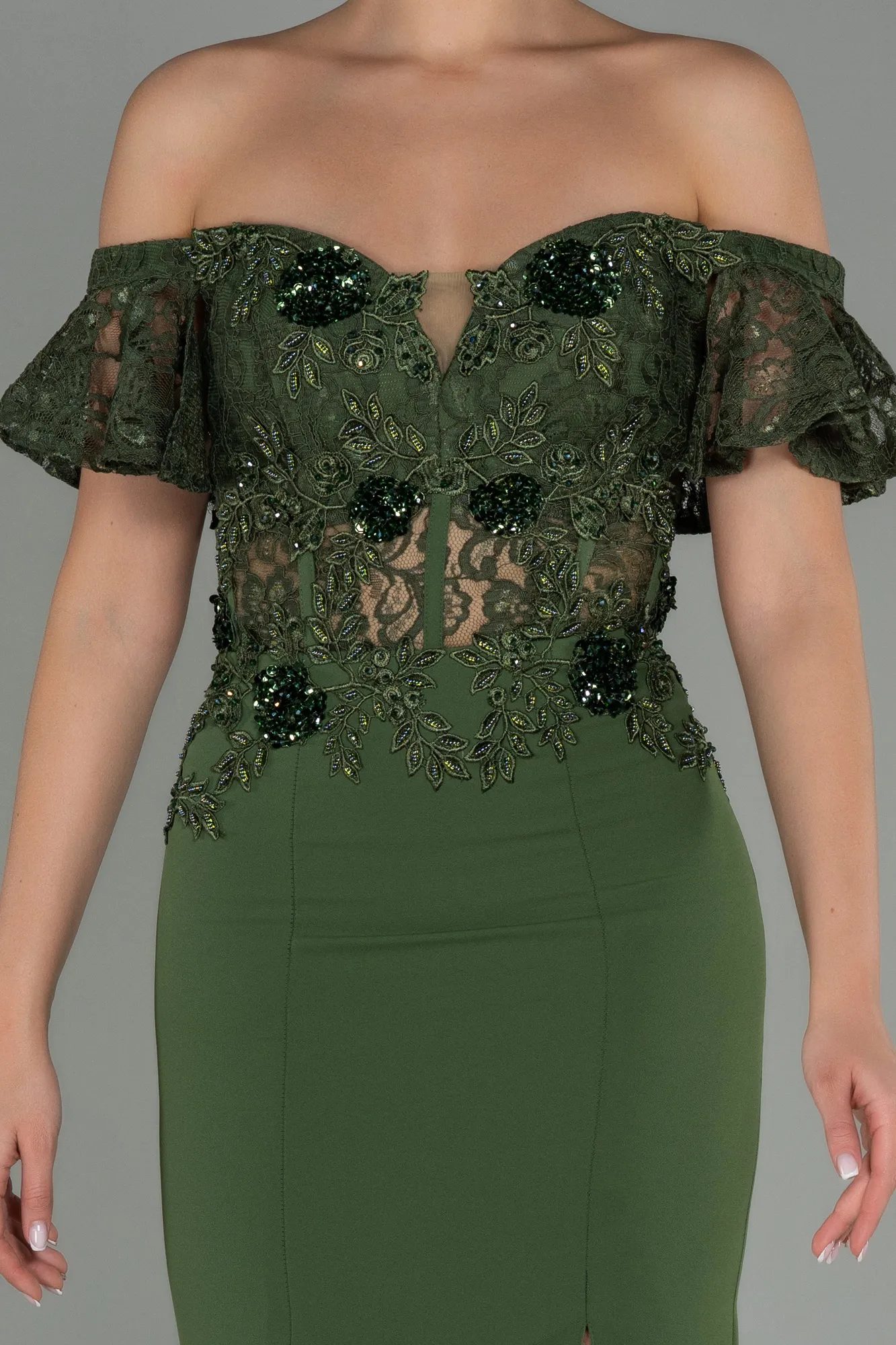 Olive Drab-Long Evening Dress ABU3077