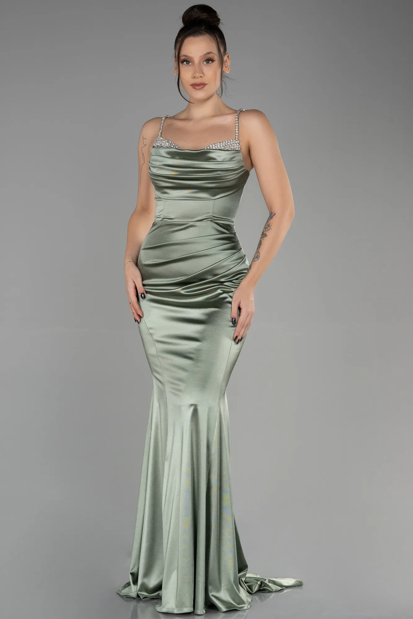 Olive Drab-Long Evening Dress ABU3334