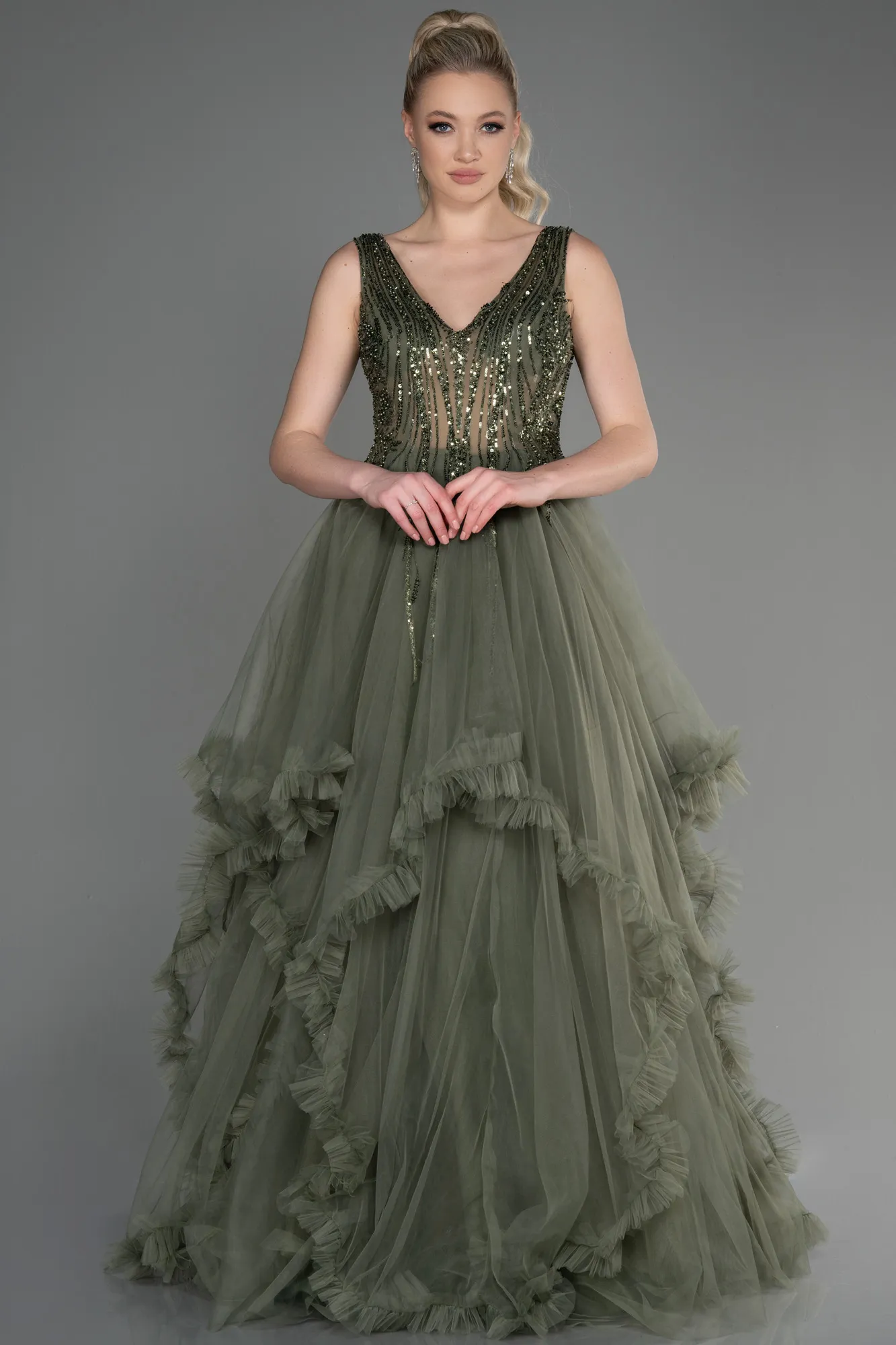 Olive Drab-Long Evening Dress ABU3529