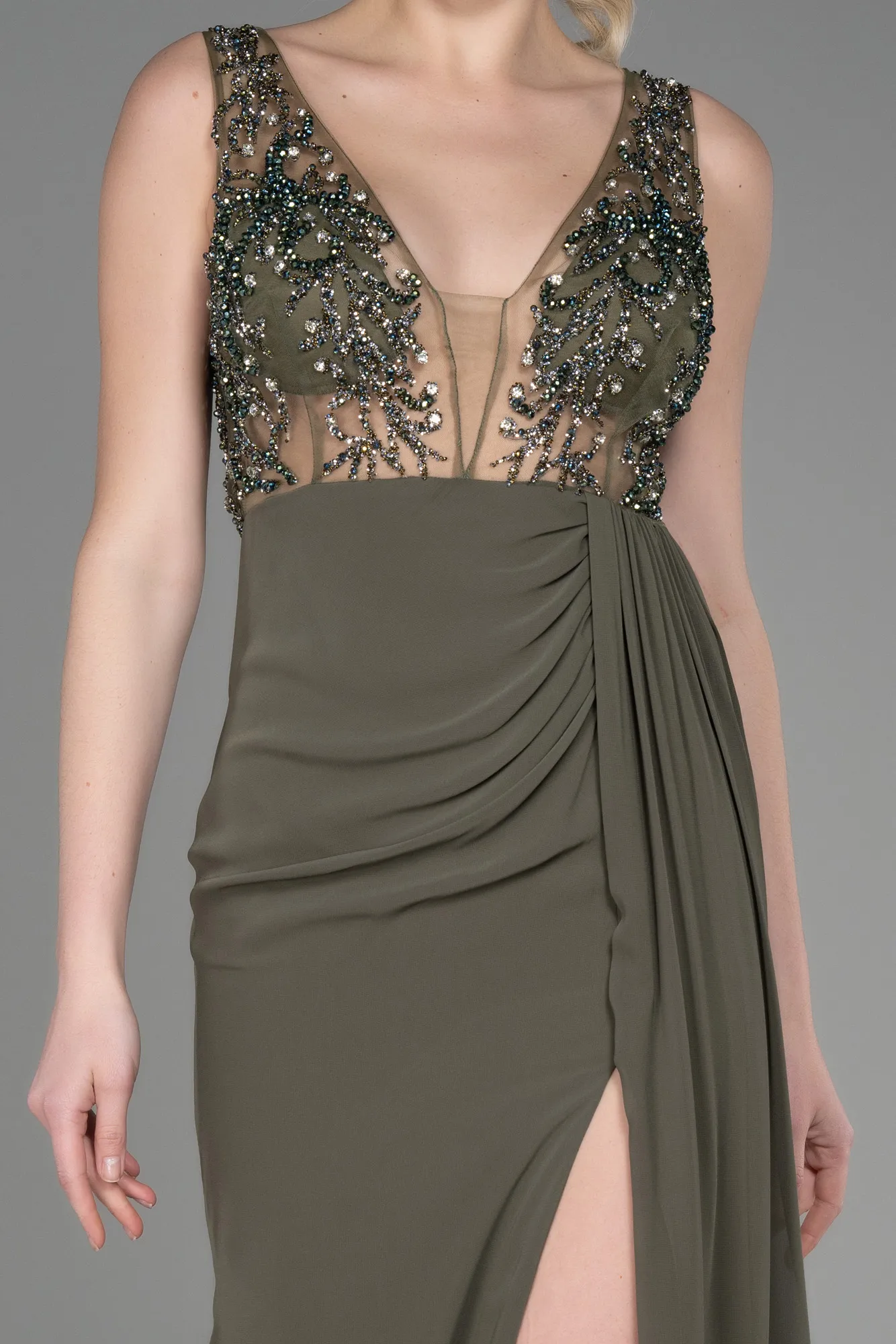 Olive Drab-Long Evening Dress ABU3668
