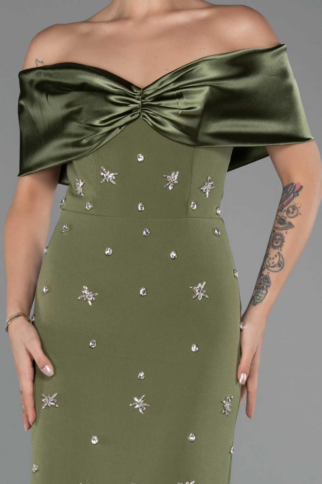 Olive Drab-Long Evening Dress ABU4973
