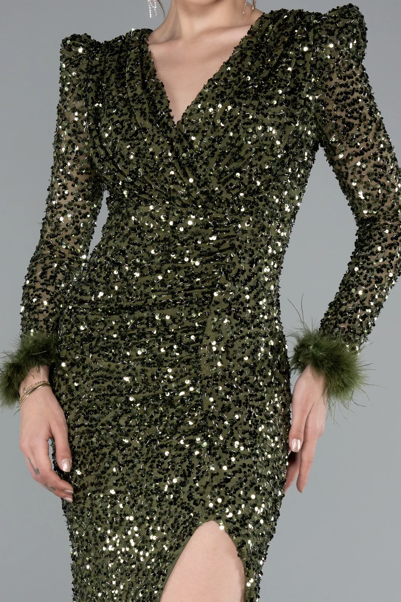 Olive Drab-Long Evening Dress ABU4999