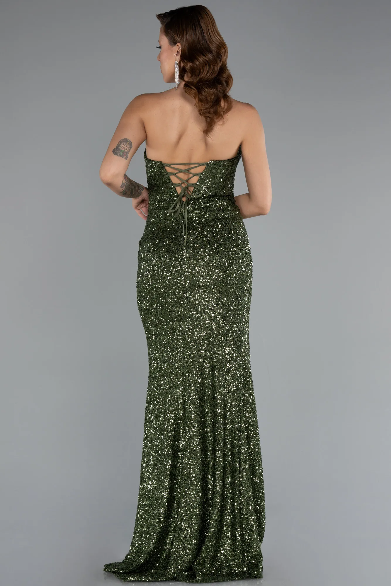 Olive Drab-Long Evening Dress ABU5166