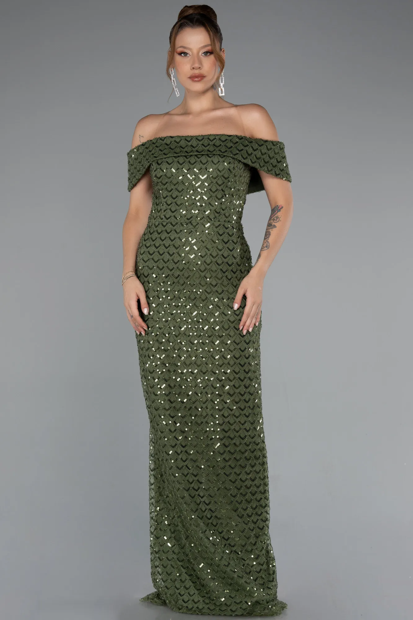 Olive Drab-Long Evening Dress ABU5186