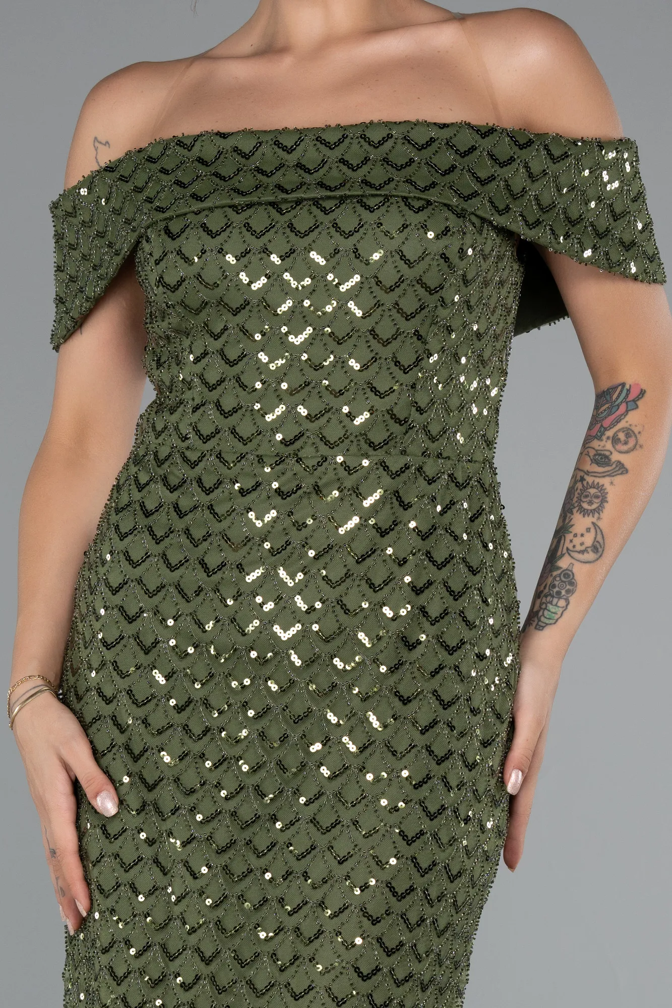 Olive Drab-Long Evening Dress ABU5186